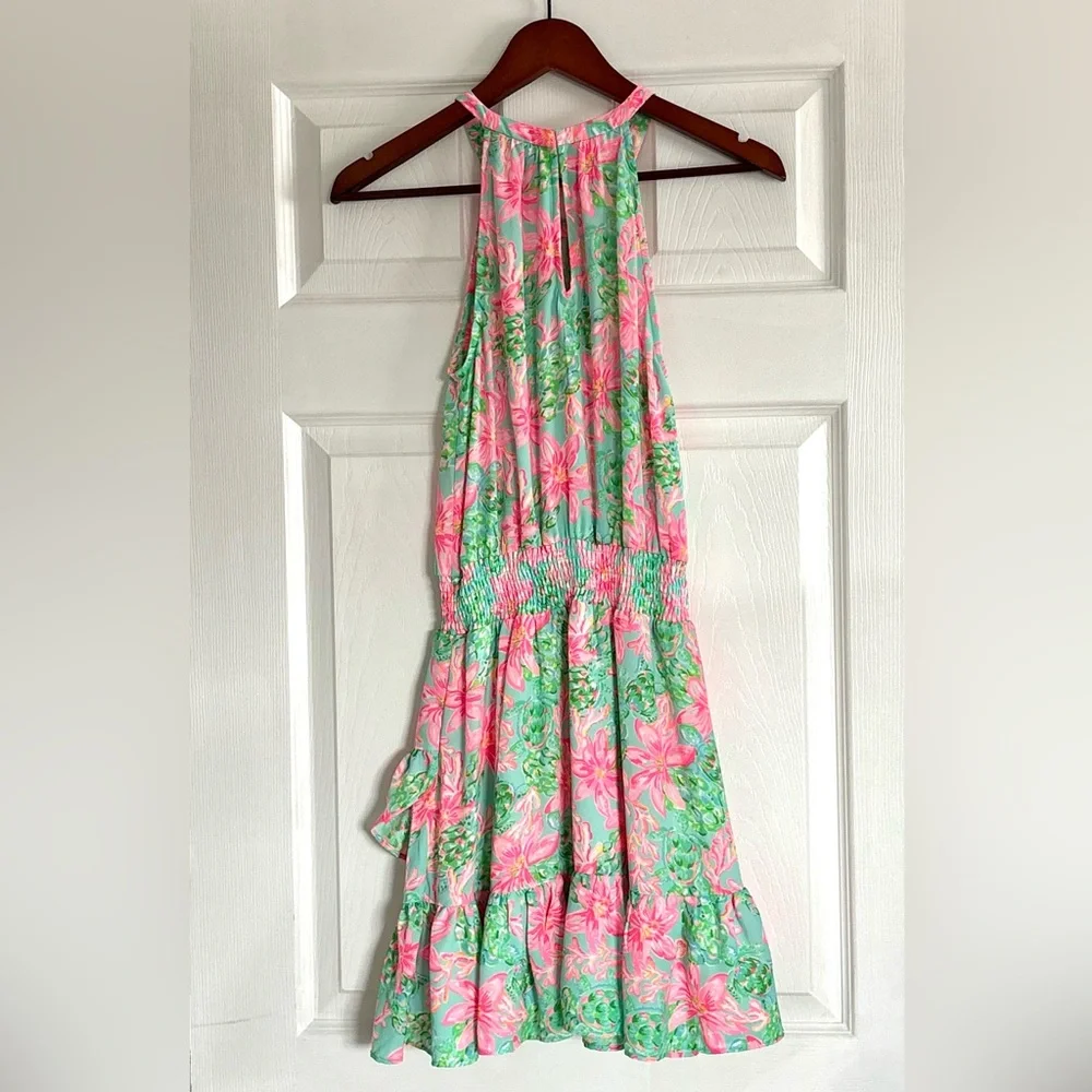 Lilly Pulitzer Pamelyn Flutter Halter Vibrant Colorful Floral Mini Dress Size 00 - Picture 7 of 15